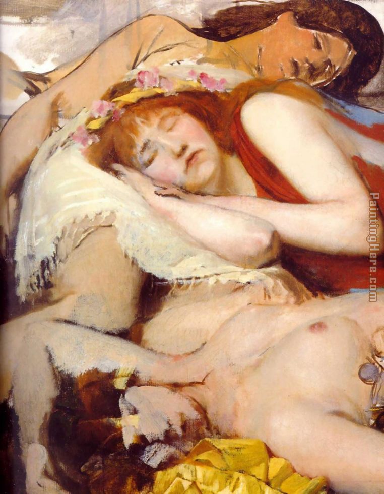 Exhausted Maenides after the Dance painting - Sir Lawrence Alma-Tadema Exhausted Maenides after the Dance art painting